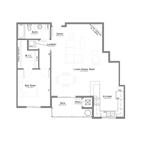 the 1-bed Monarch floorplan at The Flats at Shadow Creek in Lincoln, NE